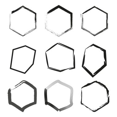 El yapımı çokgenler. Geometrik soyut şekiller. Siyah gri hatlar. Vektör çizim elemanları. EPS 10.