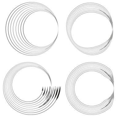 Eşmerkezli dairesel çizgiler. Soyut geometrik desen. Hareket etkisinin azalması. Vektör grafik ögesi. EPS 10.