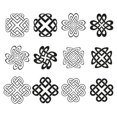 Soyut Kelt düğümü. Geometrik çizgi sembolü. Siyah beyaz çizimi. Vektör dekoratif süs. EPS 10.
