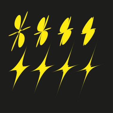 Şimşek simgeleri. Şimşek uyarı işareti. Elektrikli fırtına sembolü. Vektör enerji çizimi. EPS 10.
