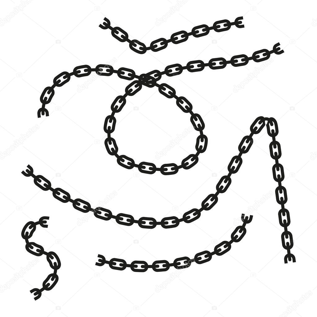 Curved chain illustration. Broken link element. Metal vector symbol. Freedom design concept. EPS 10.