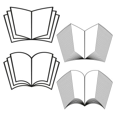 Vektör kitapları illüstrasyonu. Sayfa simgesi setini aç. Eğitim bilgisi sembolü. Bilgi öğrenme tasarımı. EPS 10.
