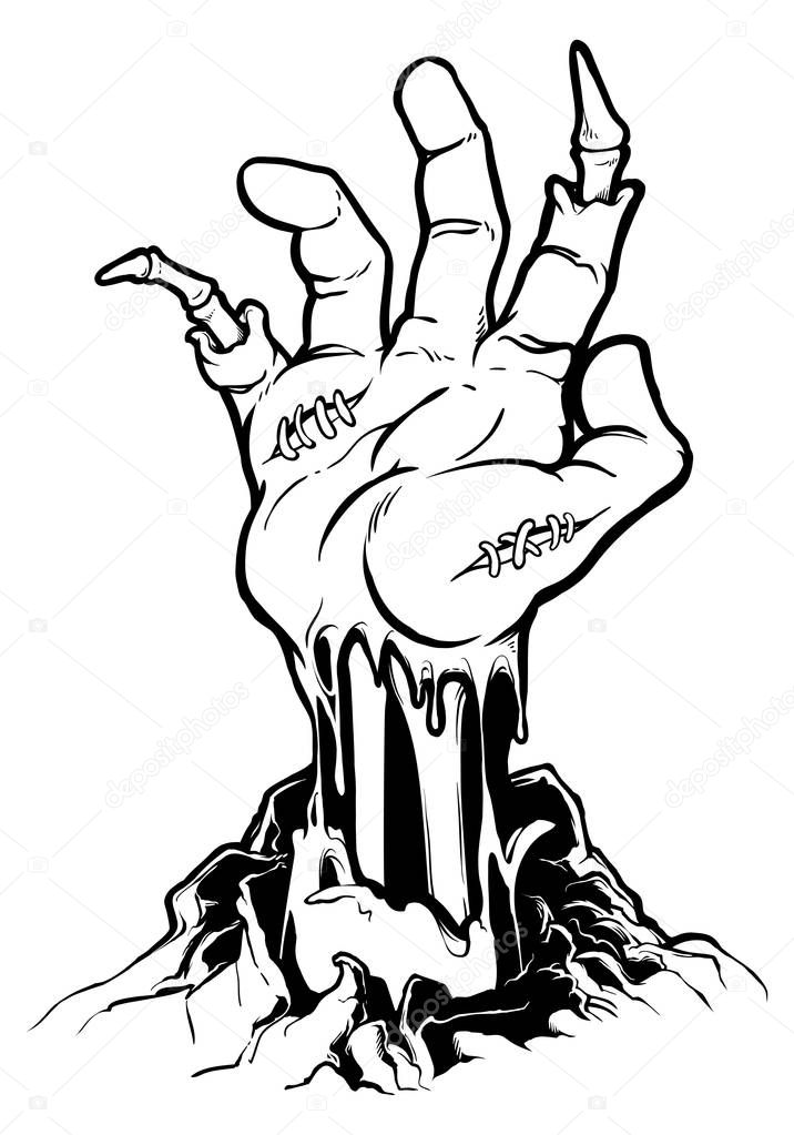 Severed zombie hand. Vector clip art. Halloween illustration. All in a single layer. 