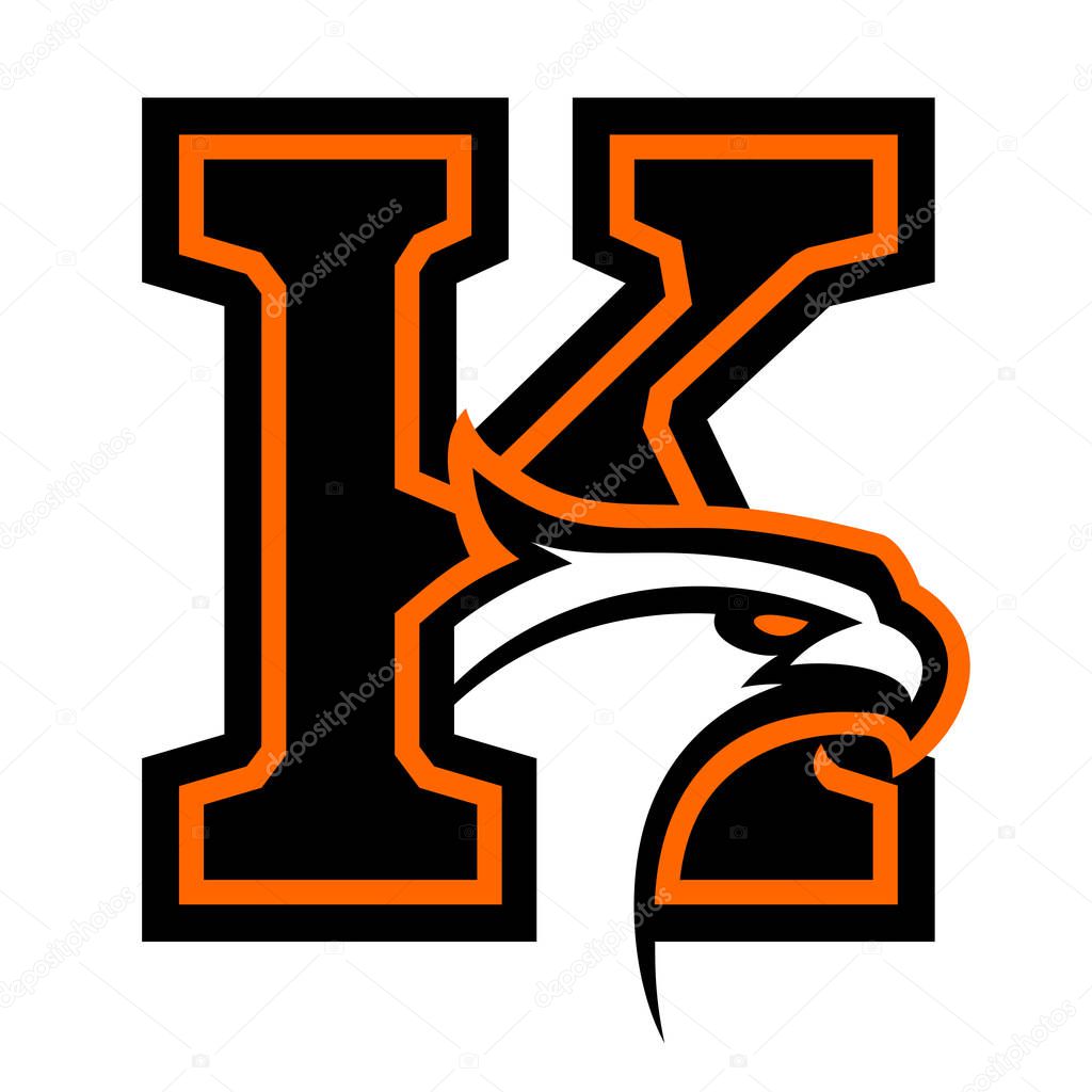 Letter K with eagle head. Great for sports logotypes and team mascots.