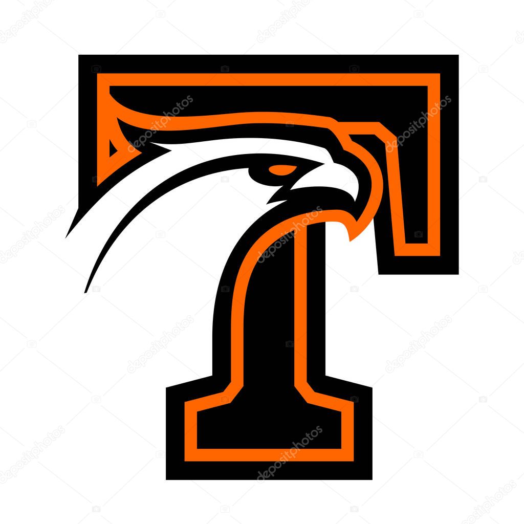 Letter T with eagle head. Great for sports logotypes and team mascots.