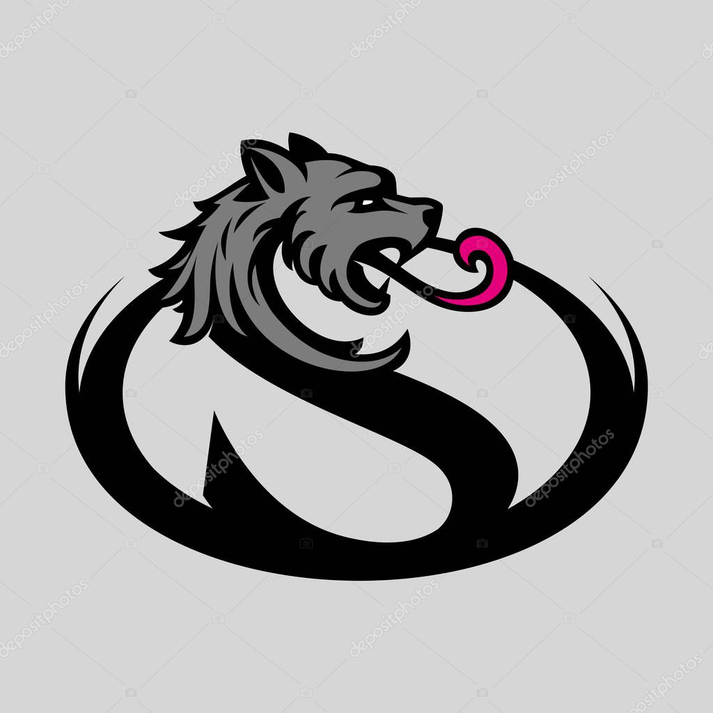 S Logo with wolf head. S Letter Icon Design Vector Illustration.