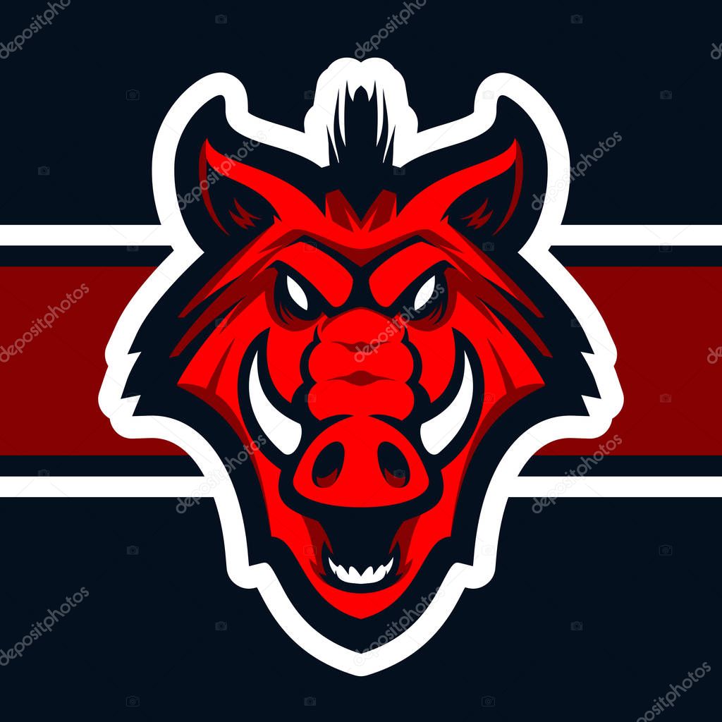 Wild hog or boar head mascot, colored version. Great for sports logos & team mascots.