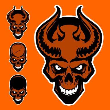 Şeytanlar kafatası boynuzları olan dizi. Vektör illustraiton