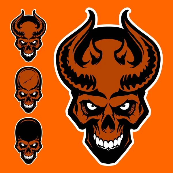 Şeytanlar kafatası boynuzları olan dizi. Vektör illustraiton