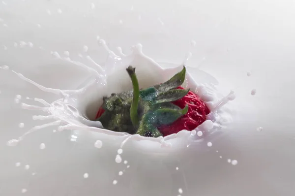 pure falling strawberry into milk with splash