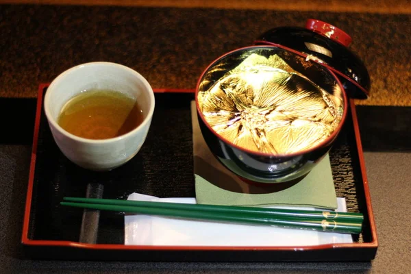 Japoński Czerwonej Fasoli Zupa Złotą Folią Higashichaya — Zdjęcie stockowe