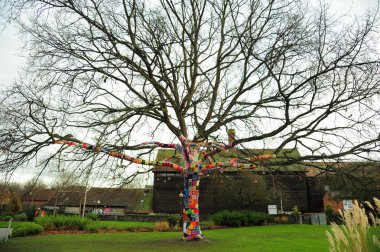 Patchwork örme kol bir meşe ağacı kapsayan, Stratford-upon-Avon, İngiltere