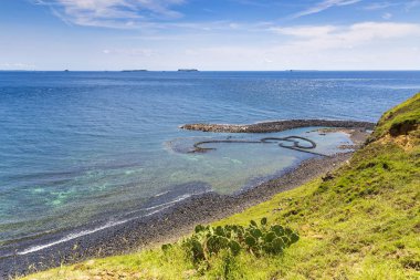 okyanus kıyısında yeşil kaplı kayalıklar