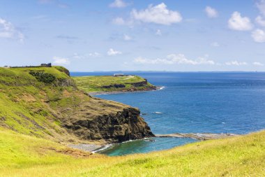 okyanus kıyısında yeşil kaplı kayalıklar