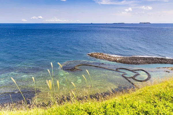 Okyanus Kıyısında Yeşil Kaplı Kayalıklar — Stok fotoğraf