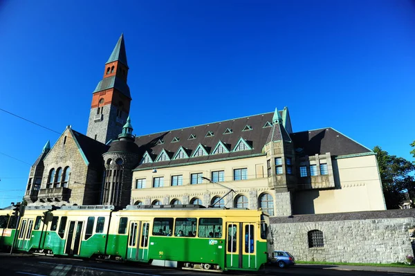 Green Train Moving Old City Helsinki Finland — Stock Photo, Image