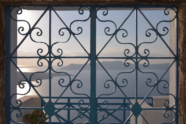 view from window on the sea,  santorini, greece