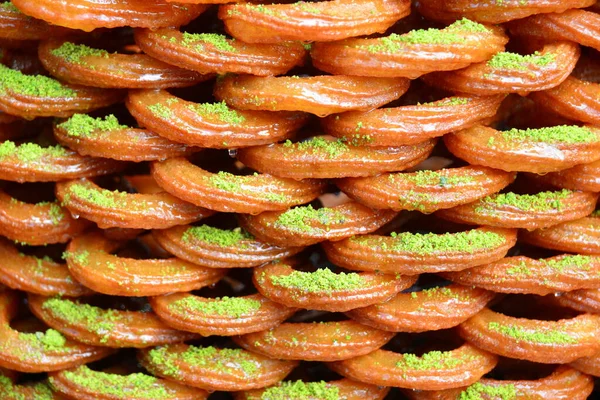 Fried Bagels Pistachios Stacked Pile — 스톡 사진