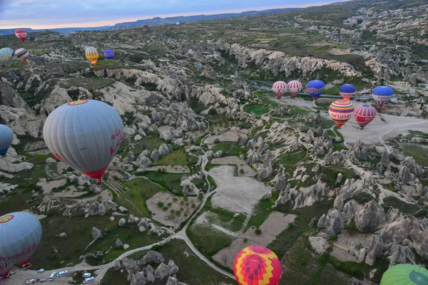 hot air balloons in the sky over cappadocia, turkey