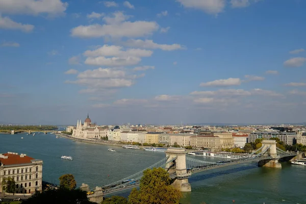 Stadtbild Ungarn Budapest Szechenyi Lanchid Kettenbrücke — Stockfoto