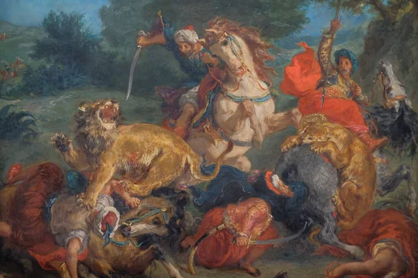 Eugene Delacroix Jagar Lejon — Stockfoto