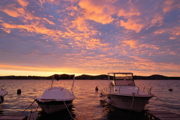 Barcos Atardecer Croacia — Foto de Stock