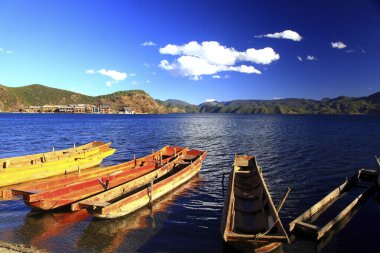 Yunnan Lijiang Lugu Gölü Zhucao Teknesi