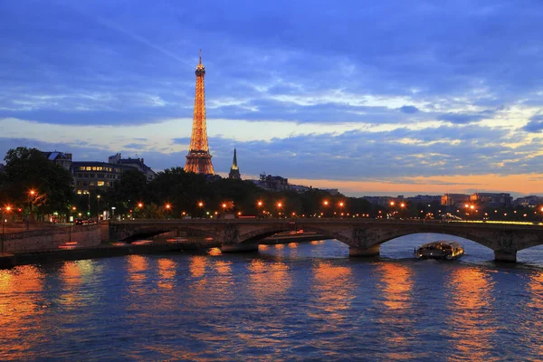 Francia París Vista Nocturna Del Río Sena — Foto de Stock