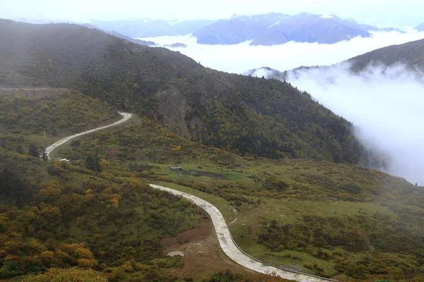 Sichuan Jiuzhaigou Piscine Immortelle Route Montagne Mer Des Nuages — Photo