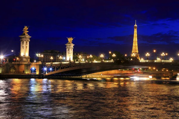 Francia Parigi Senna Vista Notturna — Foto Stock
