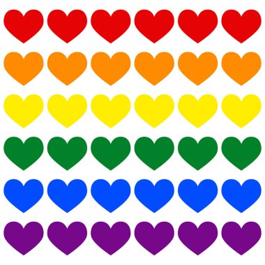 Bir toplumun beyaz bir arka plan üzerinde renkli satırlardaki güzel kalpler