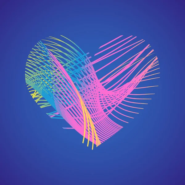 Schöne Kreative Rosa Herz Mit Streifen Auf Blauem Hintergrund — Stockvektor
