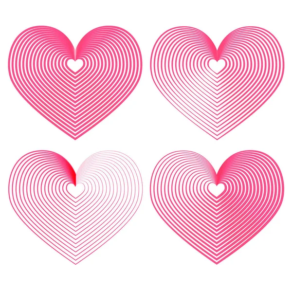 Σετ Των Τεσσάρων Όμορφες Καρδιές Δροσερό Ρίγες Λευκό Φόντο — Διανυσματικό Αρχείο