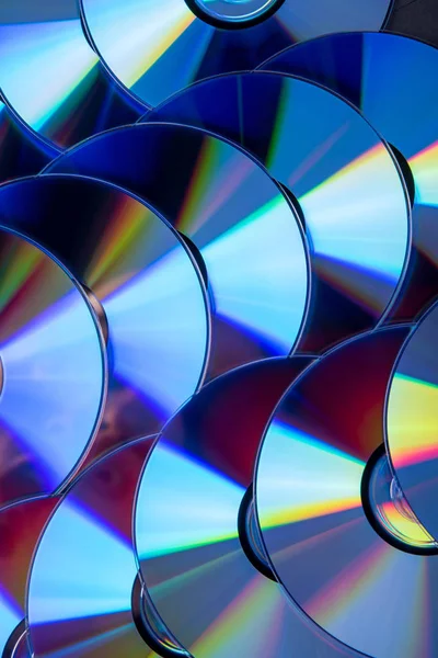 Muchos Discos Compactos Limpios Musicales Con Espectro Colores Del Arco — Foto de Stock