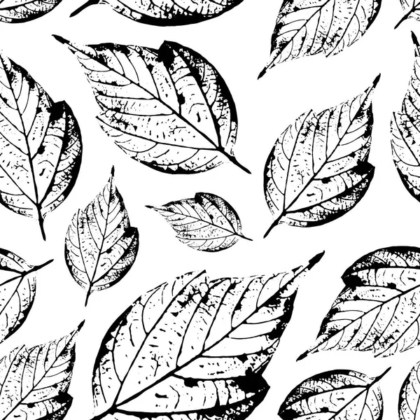 Schönes Nahtloses Stempelmuster Aus Echten Blättern Von Bäumen Und Blumen — Stockvektor