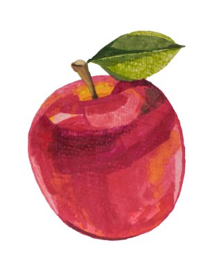 Güzel sulu kırmızı elma sulu boya işaretli beyaz arka plan üzerinde izole el ile çizilmiş