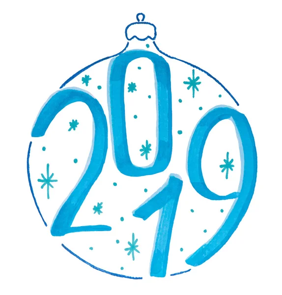 Rakamlar 2019 içinde topu elle Suluboya işaretleri ile çizilmiş silueti
