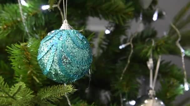 Noël Belle Décoration Sur Arbre Noël Vert Gros Plan — Video