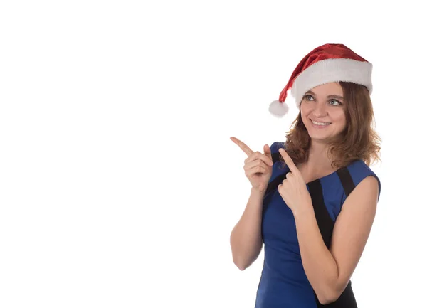 Menina em um chapéu de Natal vermelho com diferentes emoções engraçadas no rosto — Fotografia de Stock