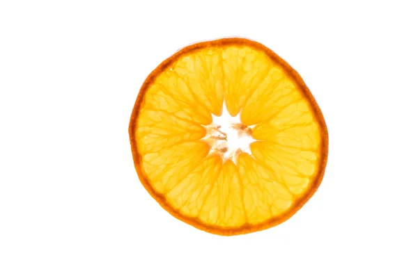 Macro photo of slices of juicy orange with back light isolated o — Stock Photo, Image