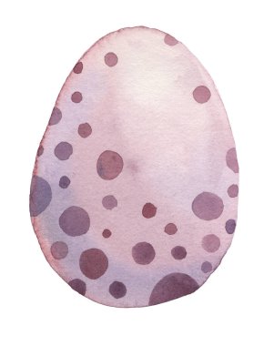 Beyaz arka planda izole edilmiş suluboya ile boyanmış şirin mor benekli dinozor yumurtası.