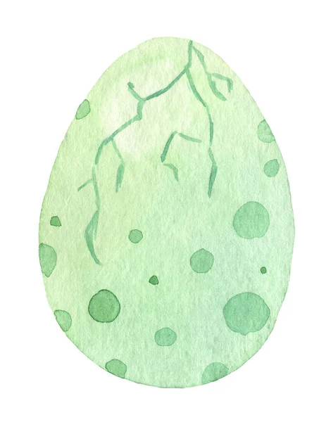 Cute Fantasy Green Spotted Dinosaur Egg Crack Painted Watercolor Isolated — Stock Photo, Image