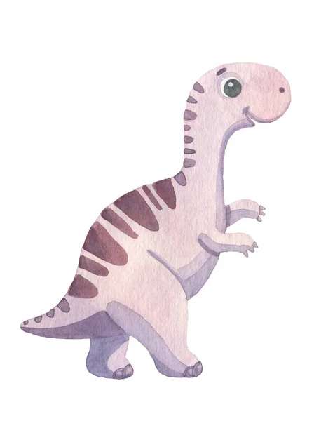 Mignon Dessin Animé Dinosaure Violet Peint Aquarelle Isolé Sur Fond — Photo