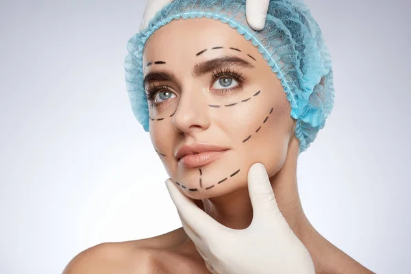 Schönheitsporträt Einer Attraktiven Frau Konzept Der Plastischen Chirurgie Modell Mit — Stockfoto