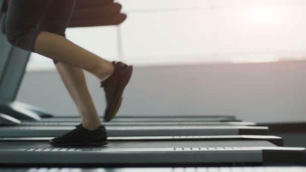 健身女孩在健身房跑步 — 图库视频影像