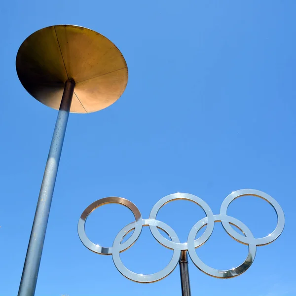 Montreal Canada 2020 Montreal Olympic Stadium Tower Olympic Rings Cauldron — Fotografia de Stock