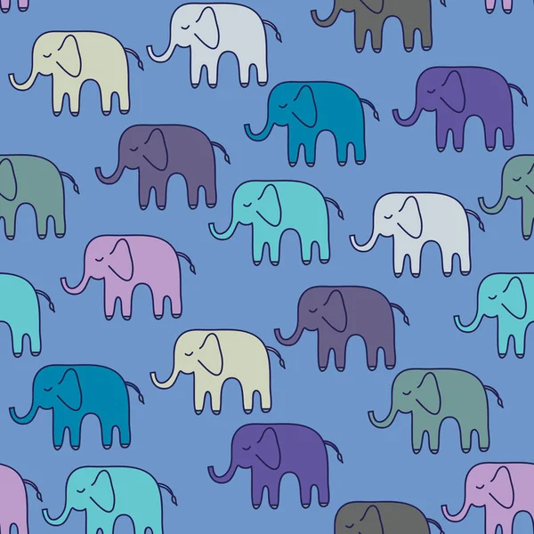 Éléphants Lumineux Mignons Sur Fond Bleu Modèle Multicolore Sans Couture — Image vectorielle