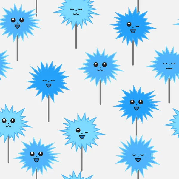 Lindos pompones azules en un palo con una cara. Diferentes emociones — Archivo Imágenes Vectoriales