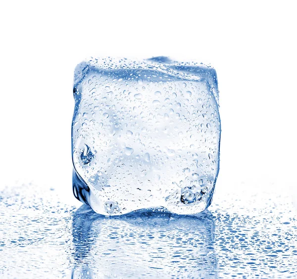 Smältande Ice Cube Närbild Vit Bakgrund — Stockfoto