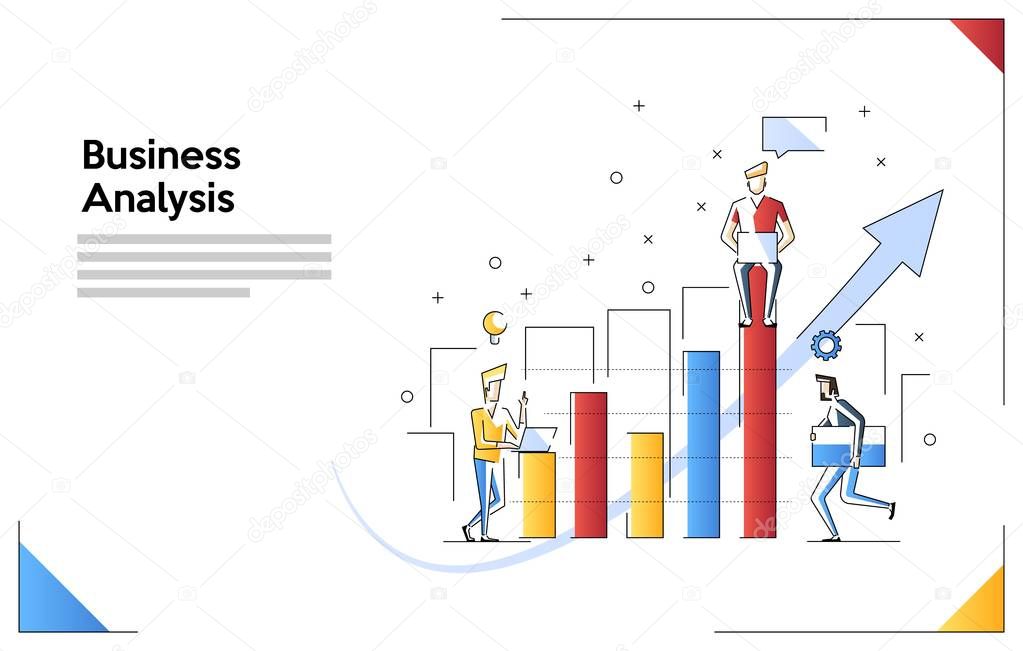 Vector creative illustration of business graphics, The company is engaged in the joint construction of column graphs, Business analysis, Cash profit